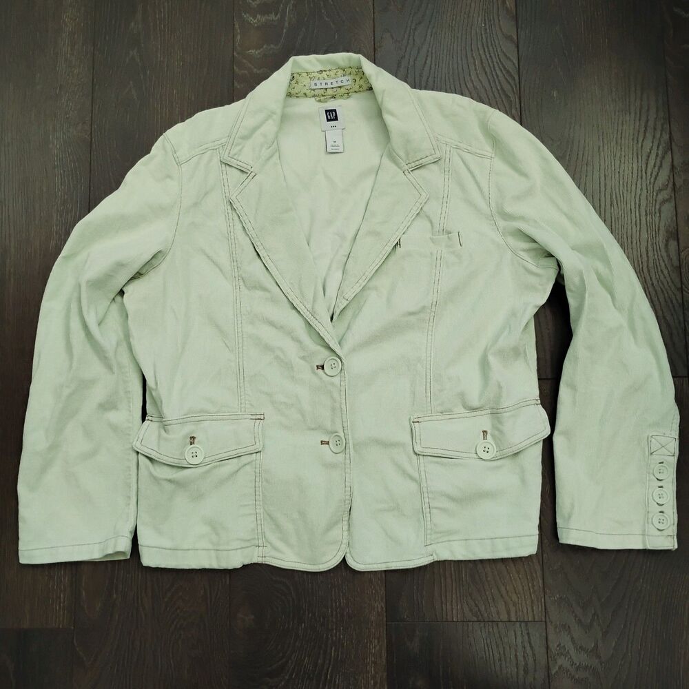 GAP Vintage Y2K 00s Light Mint Green Corduroy Blazer Women's Size 18